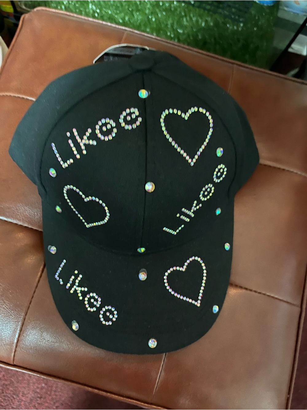 Black Rhinestone 'Likee' Heart Baseball Cap